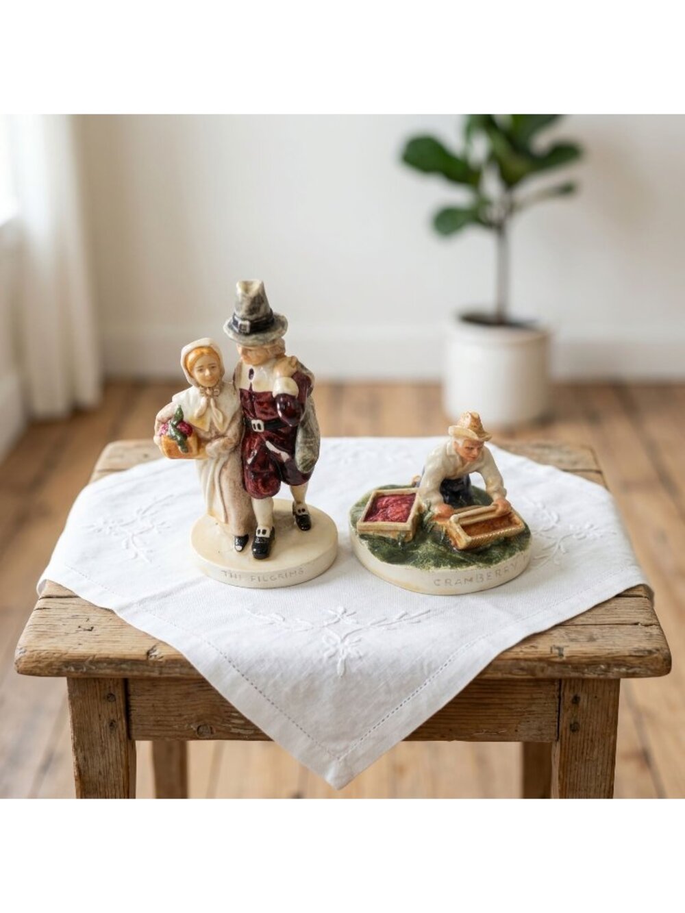 Sebastian Miniatures Pilgrims And Cranberry Picker Figurines USA Vintage